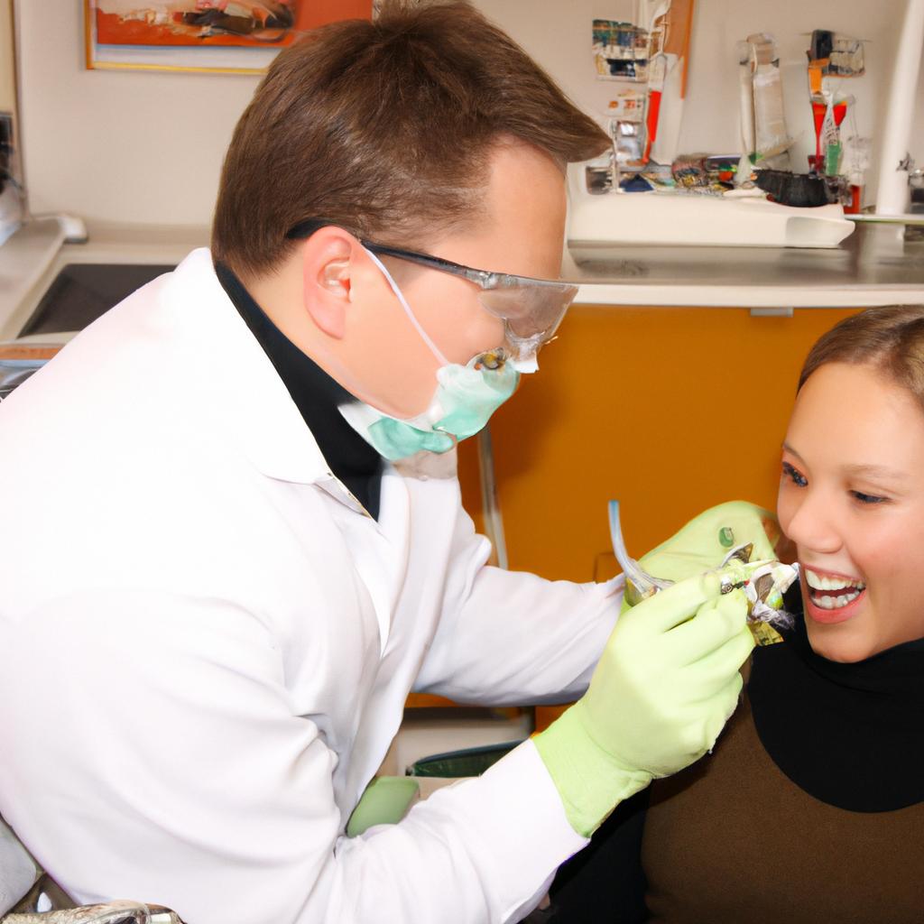 Person explaining dental care procedure