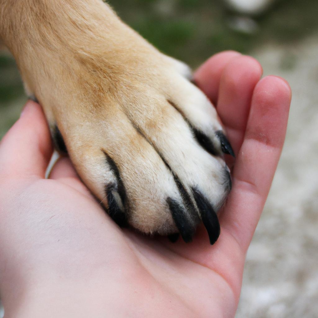 Person holding a pet's paw