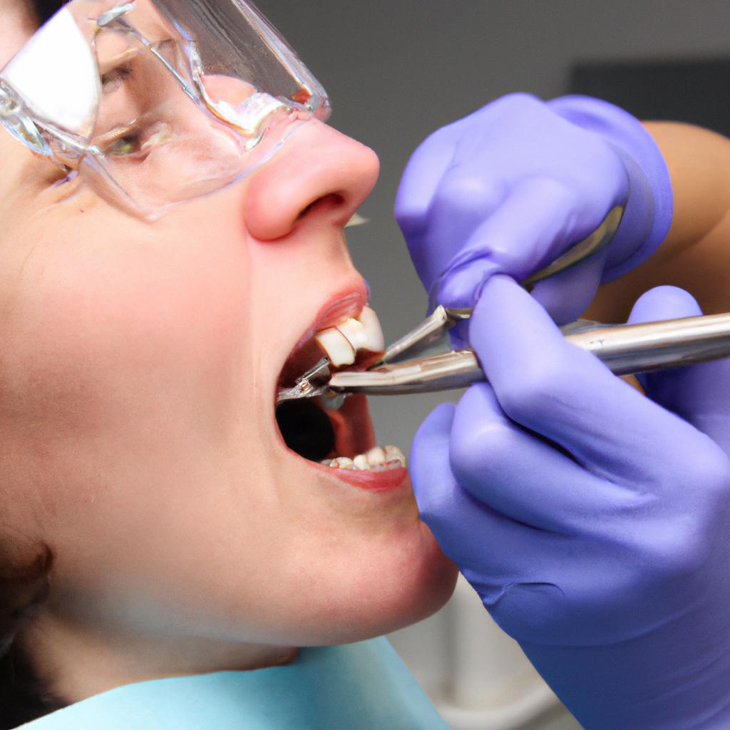 Person performing tooth extraction procedure